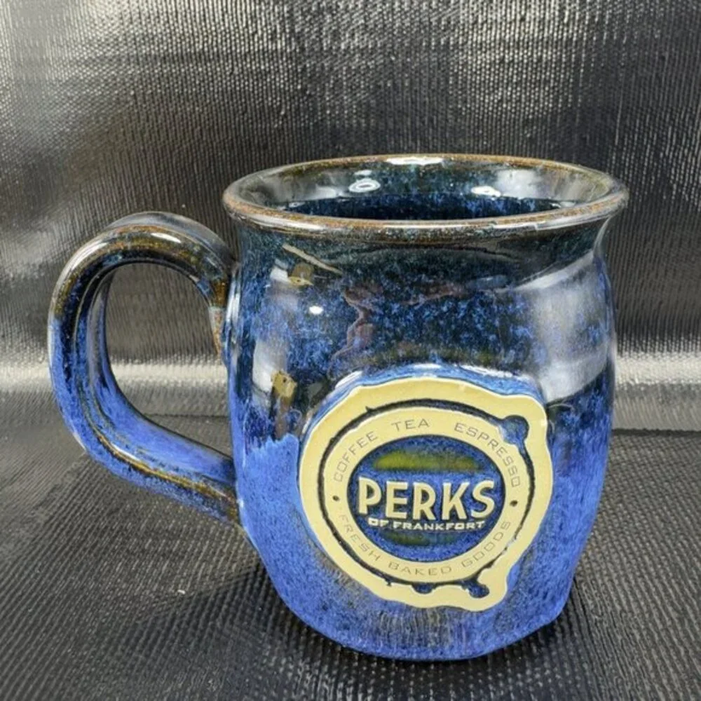 Sunset Hill Stoneware Pottery Mug Cup Wisconsin‎ Perks Of Frankfort Logo Mug Cup